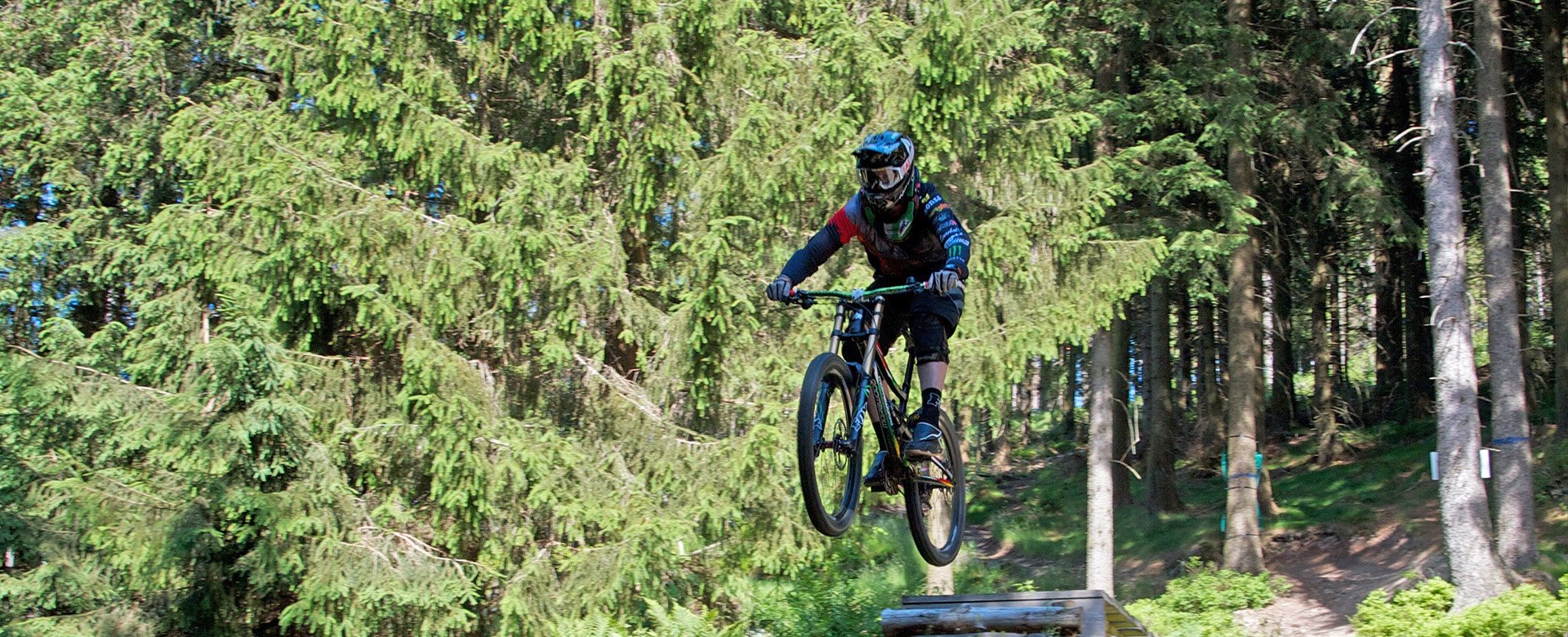 Biker springt im Bikepark Hahnenklee 
