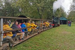 viele Personen fahren mit der Bergbau-Bahn