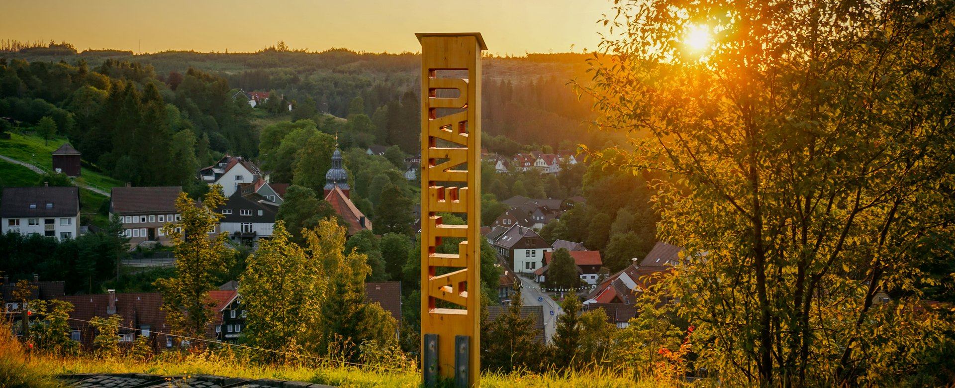 Blick auf Altenau bei Sonnenuntergang